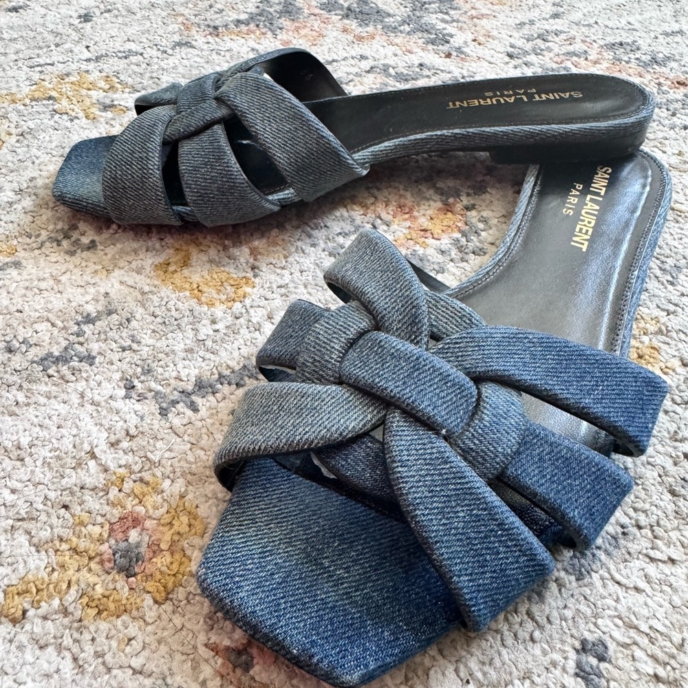Saint Laurent Tribute Sandals in Denim